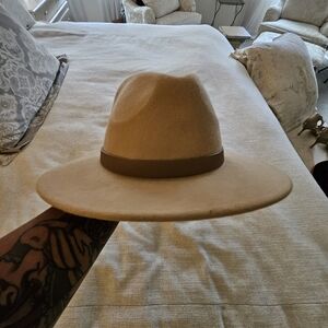 LOFT Cream Fedora Hat with Tan Band